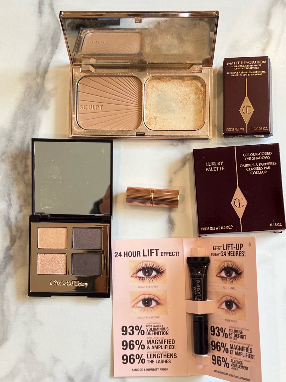 4 piece bundle Charlotte Tilbury Eyeshadow Quad + Bronzer + Mascara + Lipstick